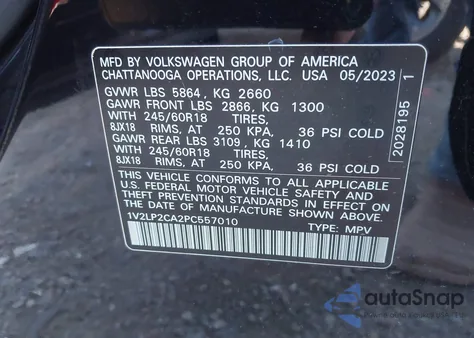 2023 Volkswagen Atlas 2.0T Se from USA, damaged, VIN 1V2LP2CA2PC557010